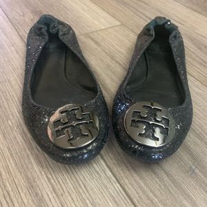 Tory Burch black, glitter flats. Some slight glitter damage on heels.